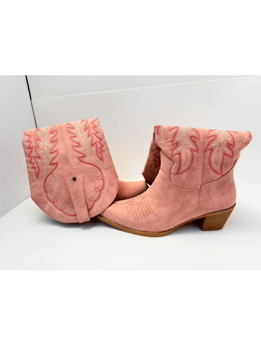 WETKISS Pink Cowboy Boots Purse Set Womens US 11 Western Embroidered